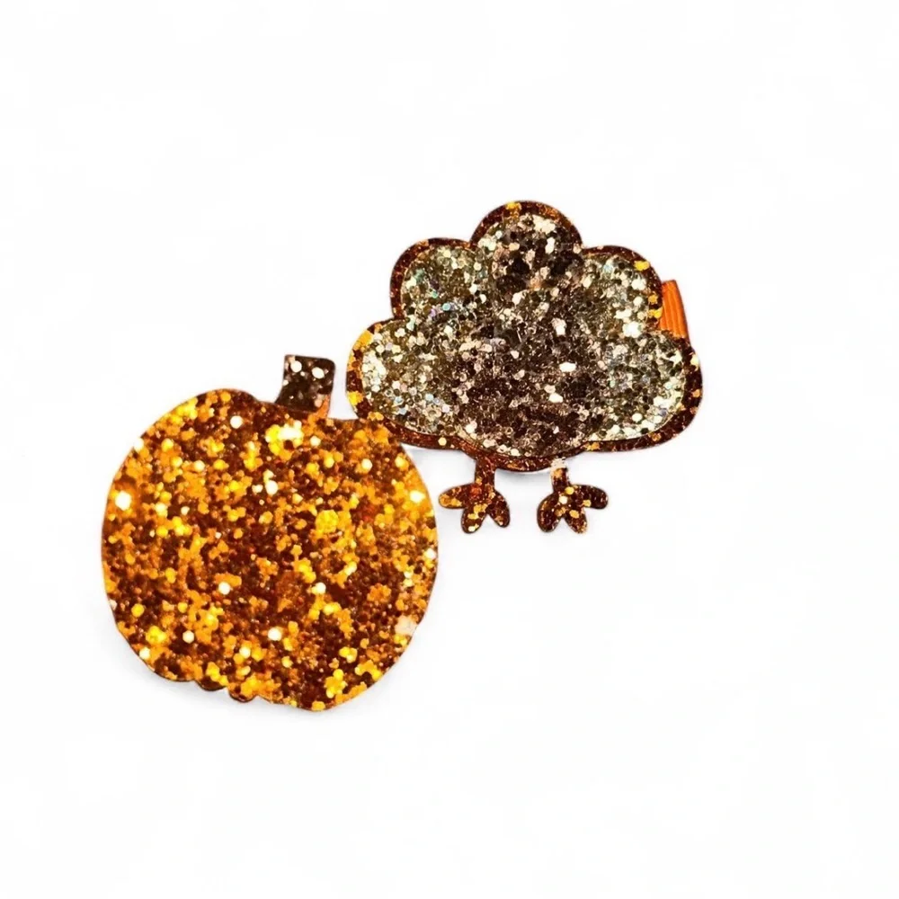 Sparkling Pumpkin and Turkey Hair Clips